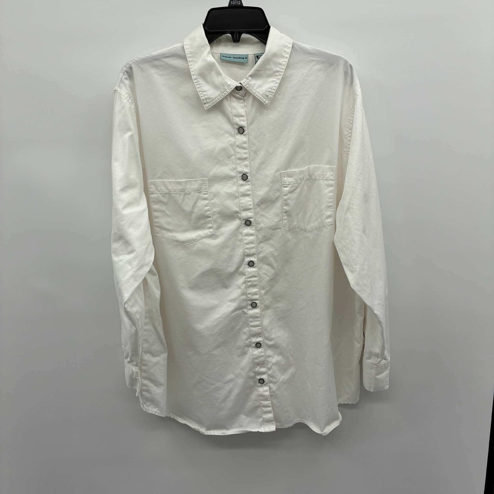 Marsh Landing II Shirt Womens 2X White 100% Cotton Pearl Snap Front Long Sleeve